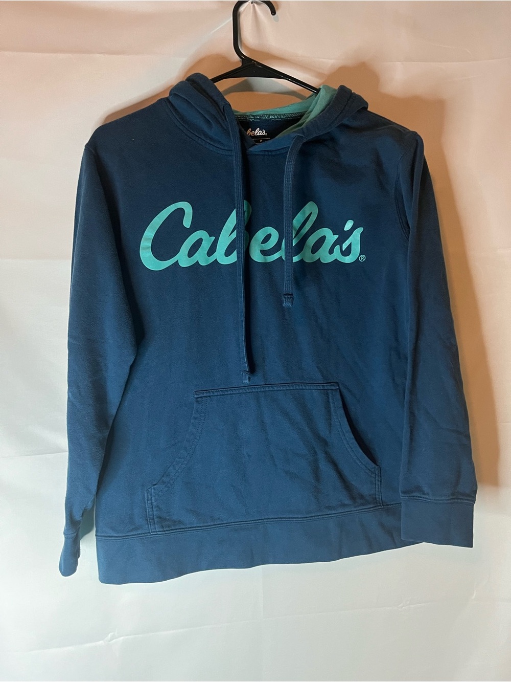 Cabela's Blue Hoodie with Teal Script Logo
